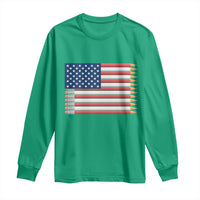 Pencil Stripes USA Flag Long Sleeve Shirt Proud American Teacher Graduation Gift