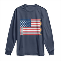 Pencil Stripes USA Flag Long Sleeve Shirt Proud American Teacher Graduation Gift