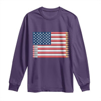 Pencil Stripes USA Flag Long Sleeve Shirt Proud American Teacher Graduation Gift