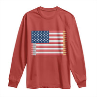 Pencil Stripes USA Flag Long Sleeve Shirt Proud American Teacher Graduation Gift