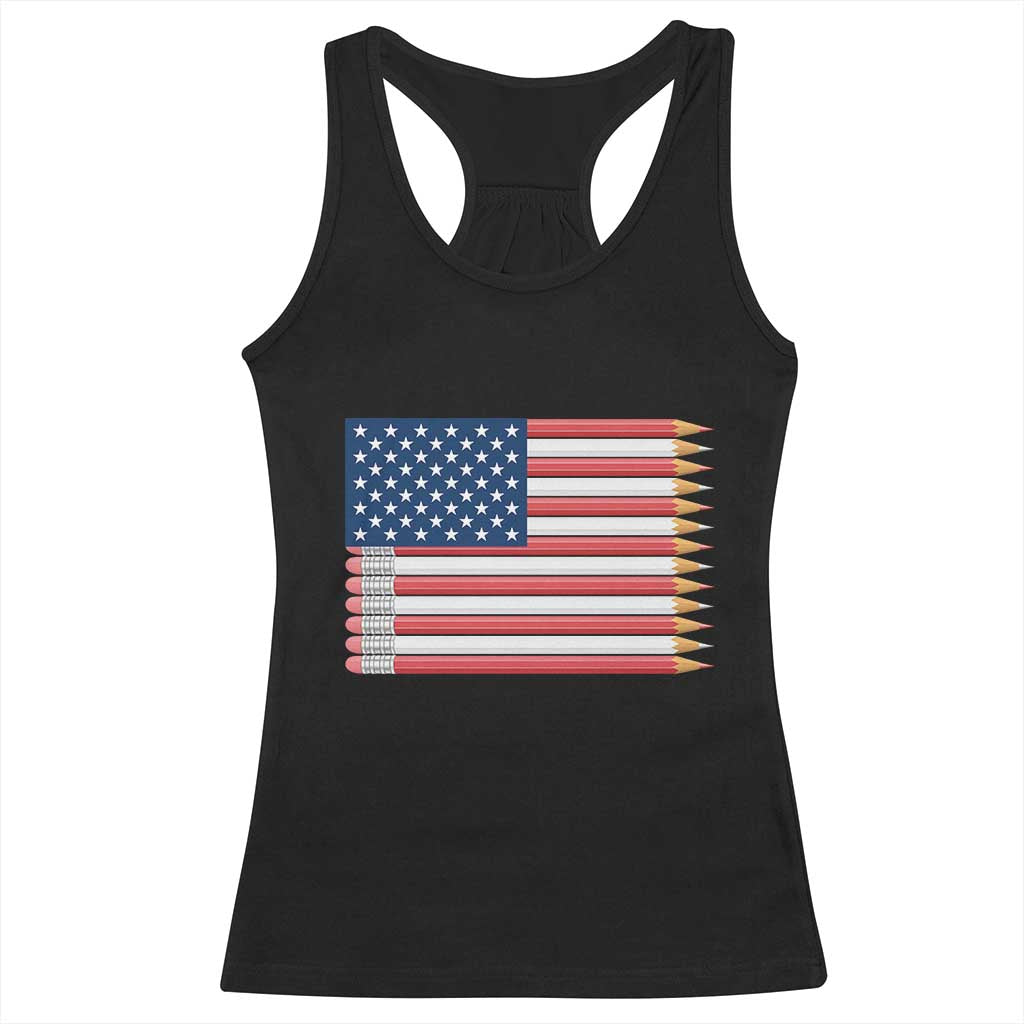 Pencil Stripes USA Flag Racerback Tank Top Proud American Teacher Graduation Gift