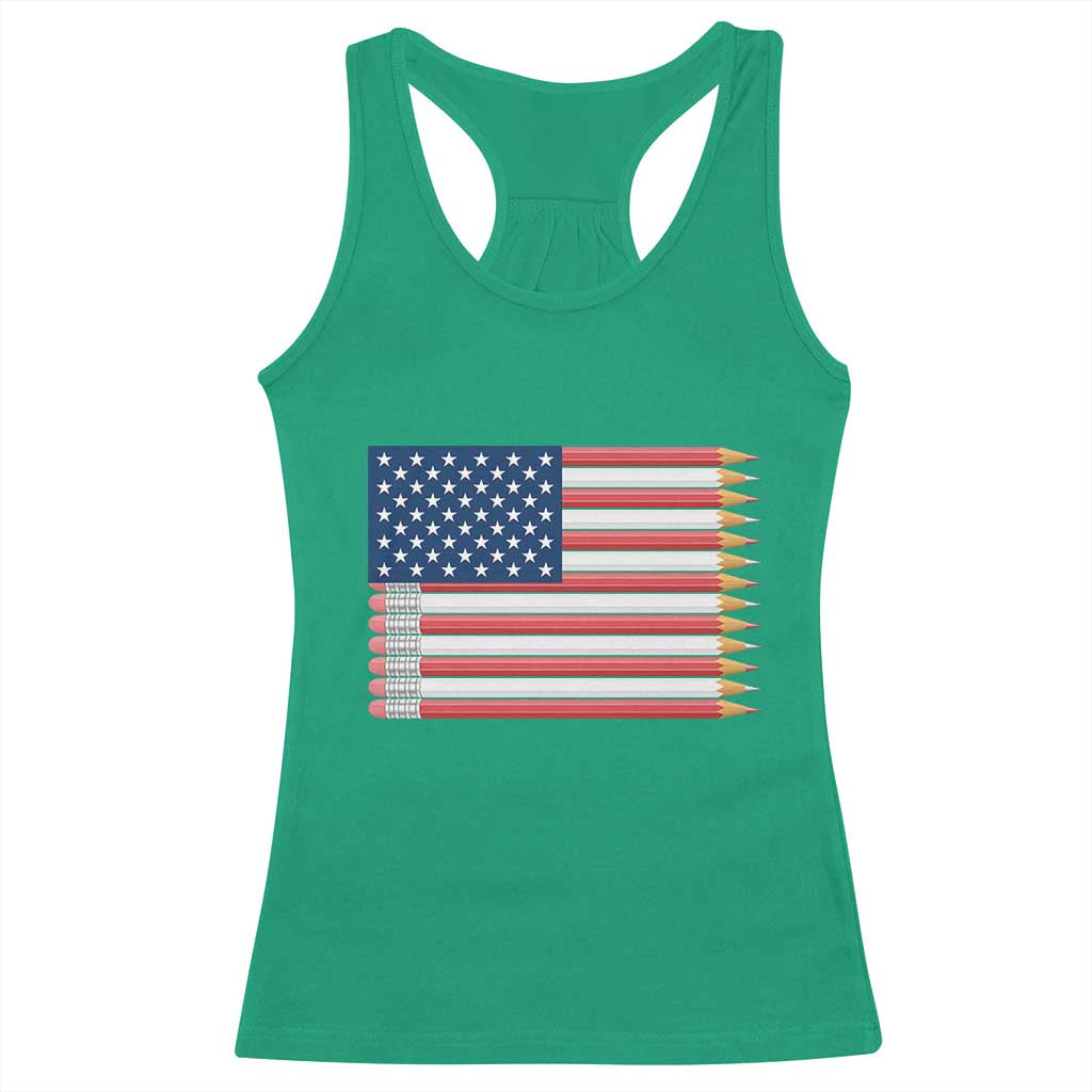 Pencil Stripes USA Flag Racerback Tank Top Proud American Teacher Graduation Gift