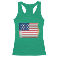 Pencil Stripes USA Flag Racerback Tank Top Proud American Teacher Graduation Gift