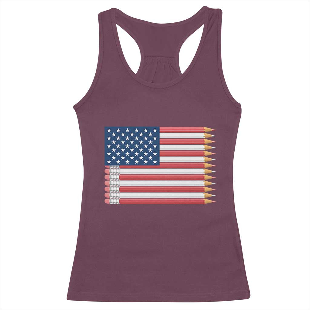 Pencil Stripes USA Flag Racerback Tank Top Proud American Teacher Graduation Gift