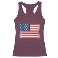 Pencil Stripes USA Flag Racerback Tank Top Proud American Teacher Graduation Gift