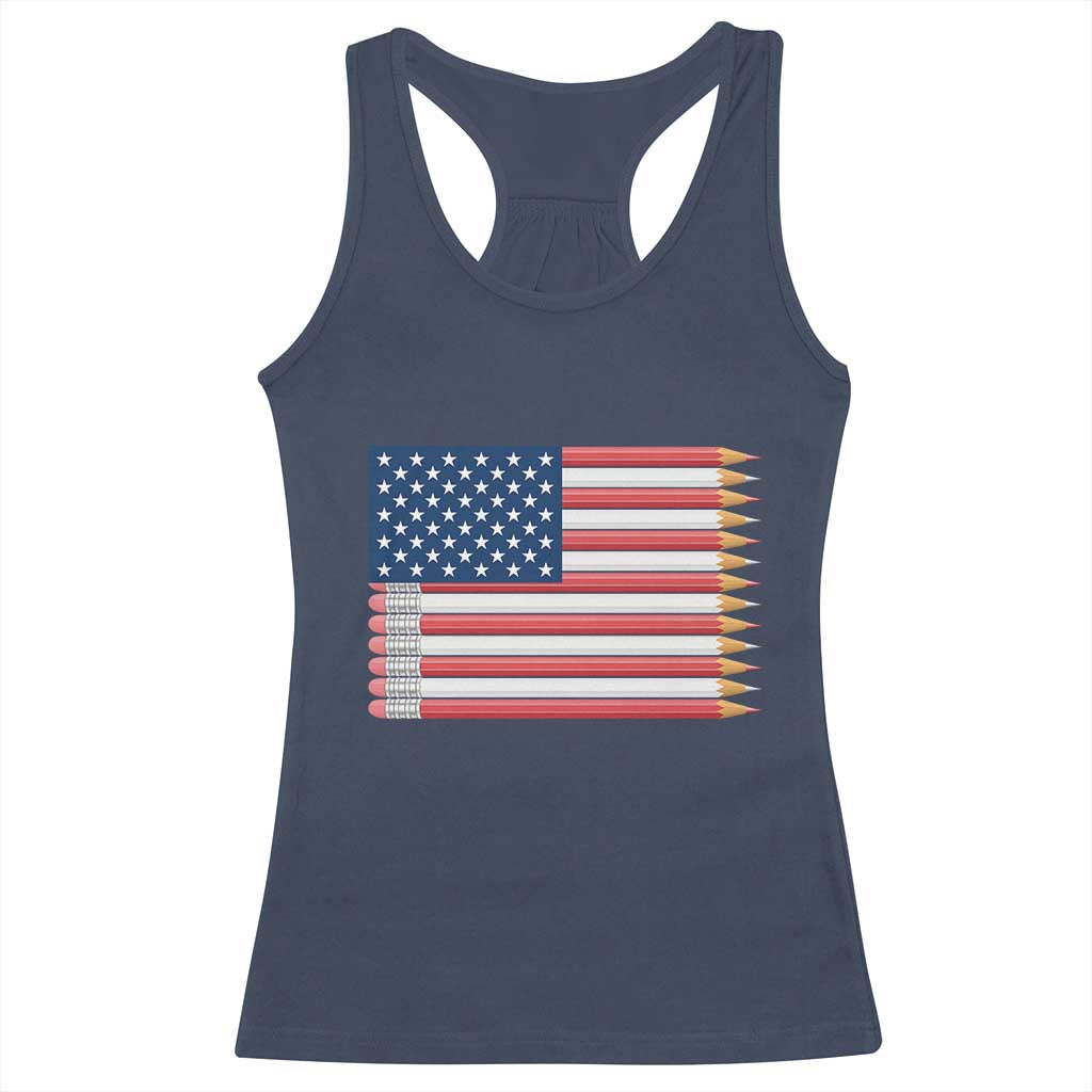 Pencil Stripes USA Flag Racerback Tank Top Proud American Teacher Graduation Gift
