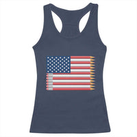 Pencil Stripes USA Flag Racerback Tank Top Proud American Teacher Graduation Gift
