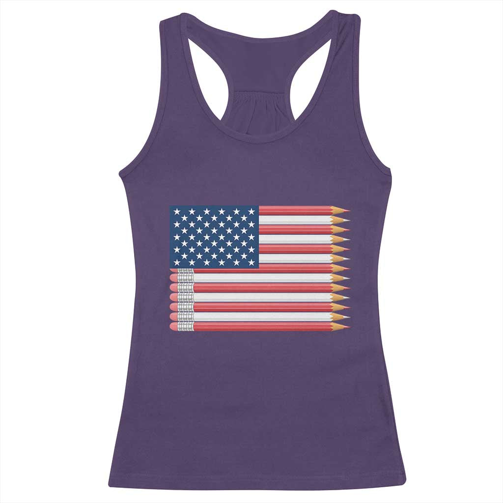 Pencil Stripes USA Flag Racerback Tank Top Proud American Teacher Graduation Gift