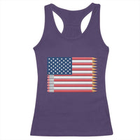 Pencil Stripes USA Flag Racerback Tank Top Proud American Teacher Graduation Gift