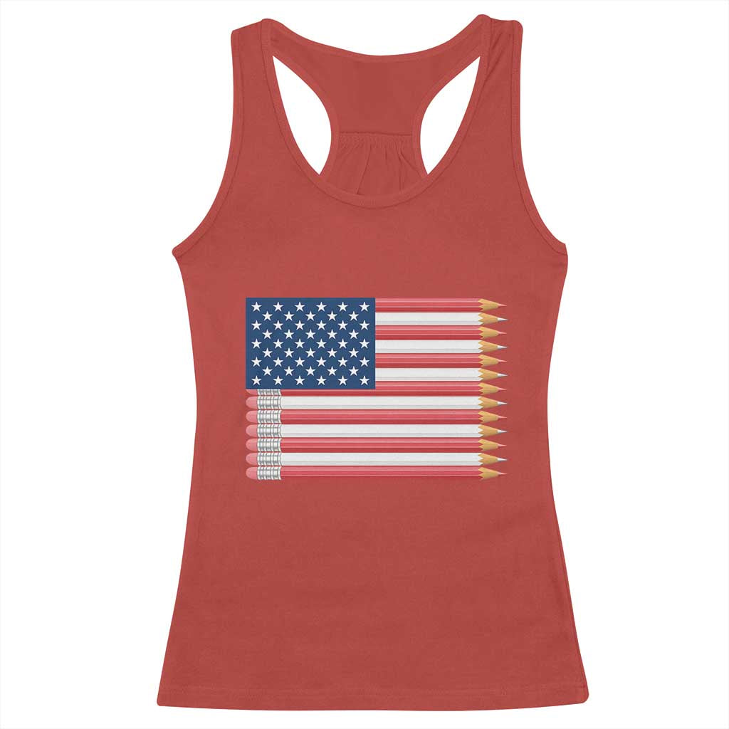 Pencil Stripes USA Flag Racerback Tank Top Proud American Teacher Graduation Gift