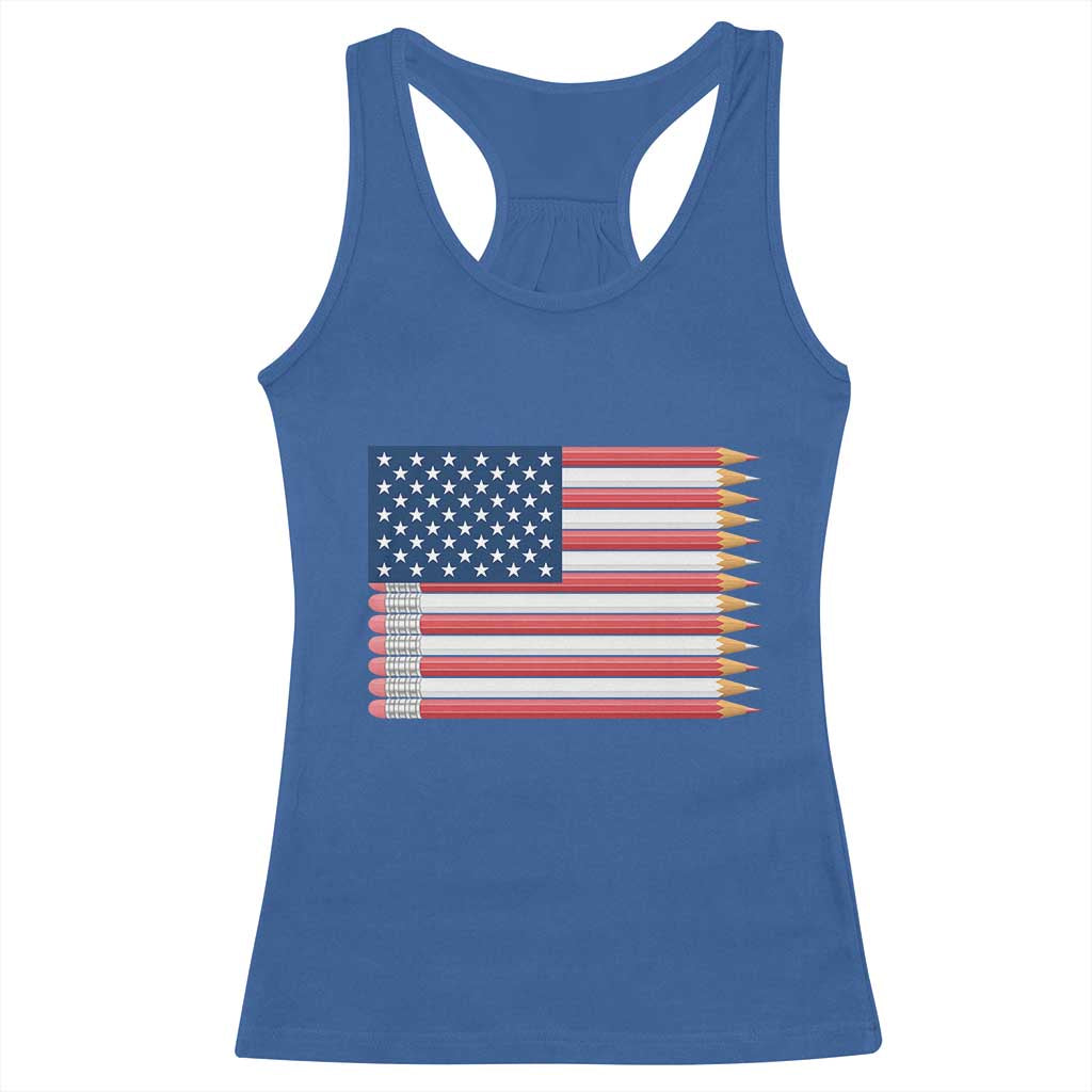 Pencil Stripes USA Flag Racerback Tank Top Proud American Teacher Graduation Gift