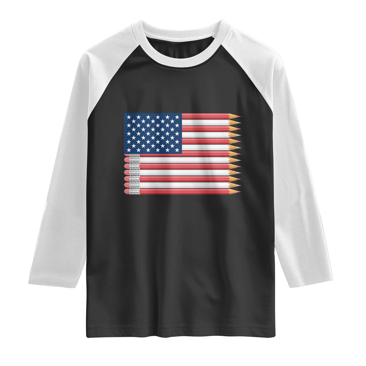 Pencil Stripes USA Flag Raglan Shirt Proud American Teacher Graduation Gift