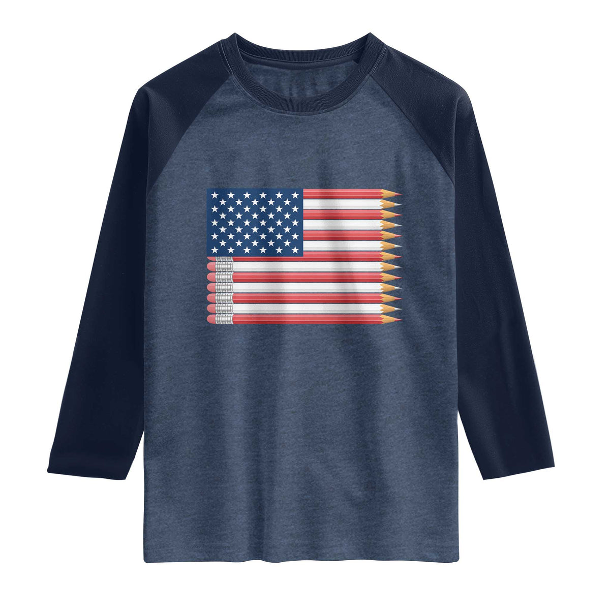 Pencil Stripes USA Flag Raglan Shirt Proud American Teacher Graduation Gift