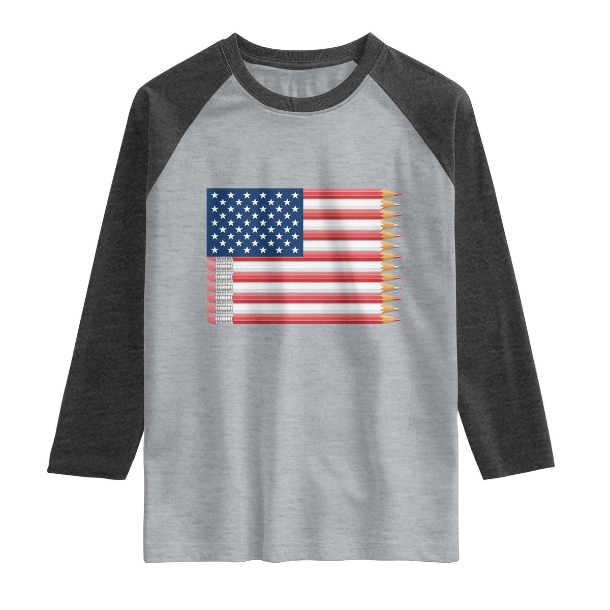Pencil Stripes USA Flag Raglan Shirt Proud American Teacher Graduation Gift