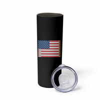 Pencil Stripes USA Flag Skinny Tumbler Proud American Teacher Graduation Gift