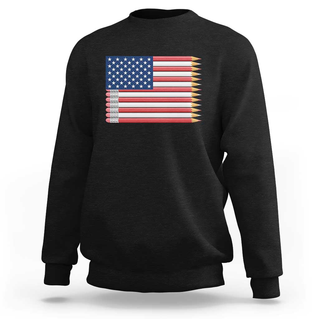 Pencil Stripes USA Flag Sweatshirt Proud American Teacher Graduation Gift