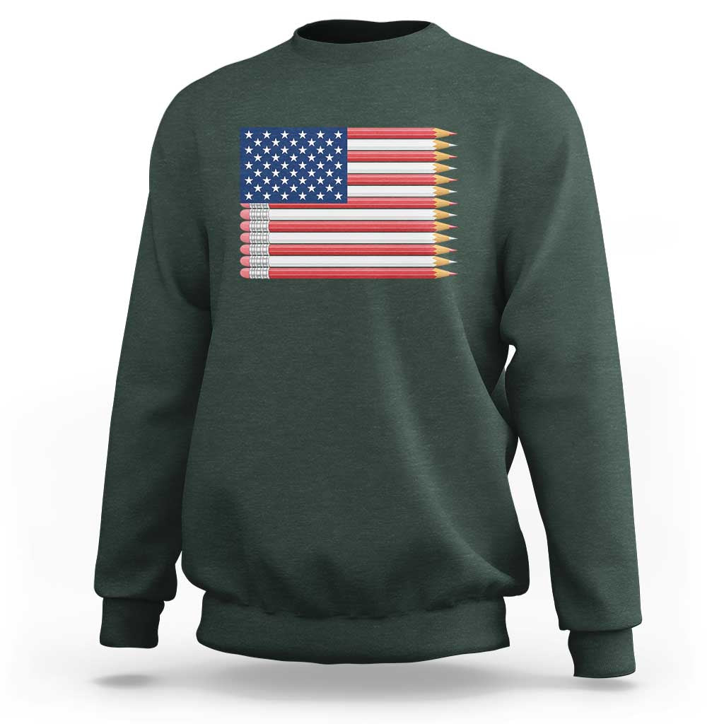Pencil Stripes USA Flag Sweatshirt Proud American Teacher Graduation Gift