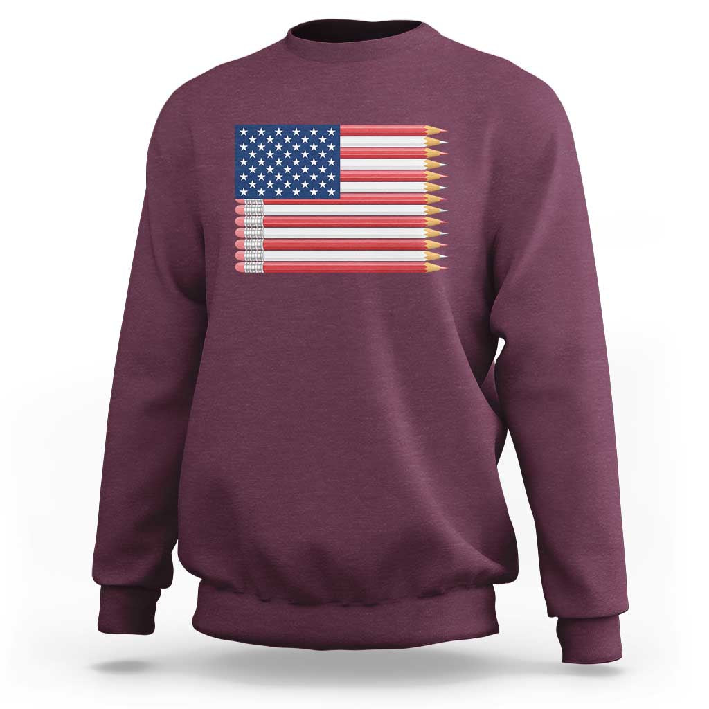 Pencil Stripes USA Flag Sweatshirt Proud American Teacher Graduation Gift