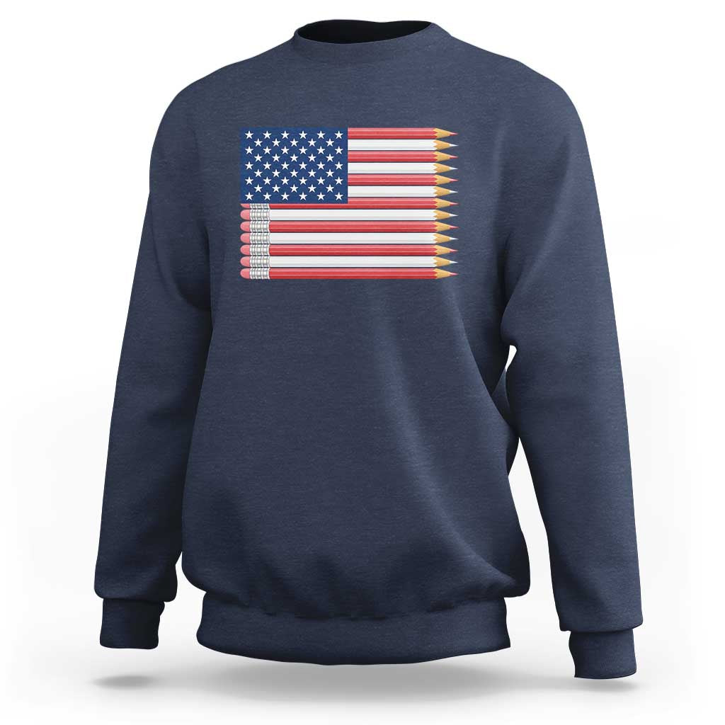 Pencil Stripes USA Flag Sweatshirt Proud American Teacher Graduation Gift
