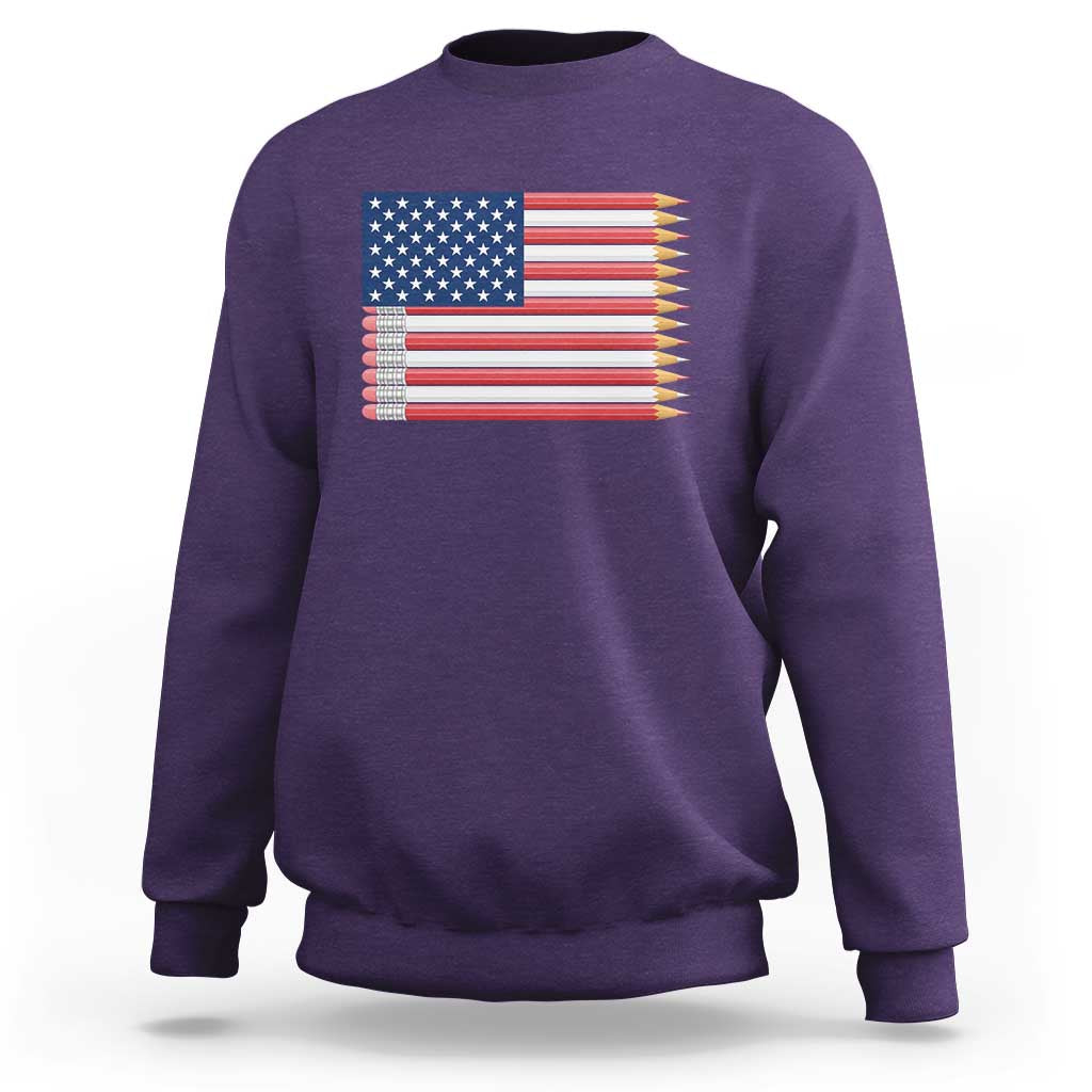 Pencil Stripes USA Flag Sweatshirt Proud American Teacher Graduation Gift