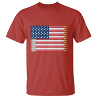 Pencil Stripes USA Flag T Shirt Proud American Teacher Graduation Gift