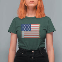 Pencil Stripes USA Flag T Shirt For Women Proud American Teacher Graduation Gift