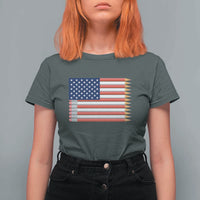 Pencil Stripes USA Flag T Shirt For Women Proud American Teacher Graduation Gift
