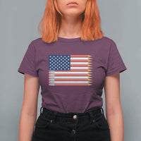 Pencil Stripes USA Flag T Shirt For Women Proud American Teacher Graduation Gift