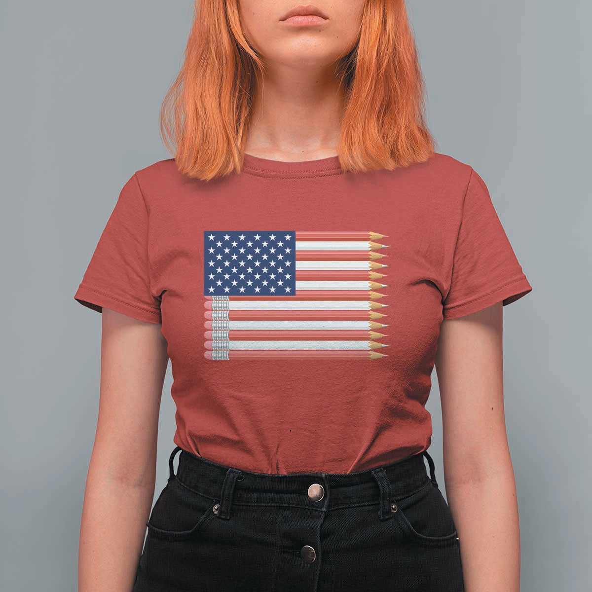 Pencil Stripes USA Flag T Shirt For Women Proud American Teacher Graduation Gift