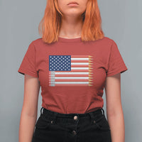 Pencil Stripes USA Flag T Shirt For Women Proud American Teacher Graduation Gift
