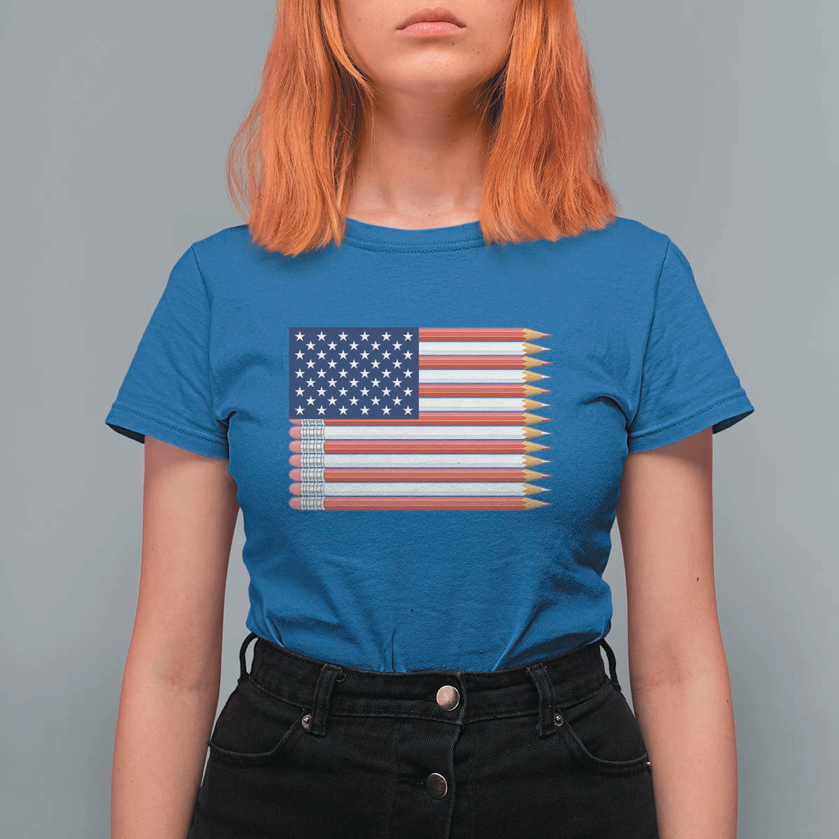 Pencil Stripes USA Flag T Shirt For Women Proud American Teacher Graduation Gift