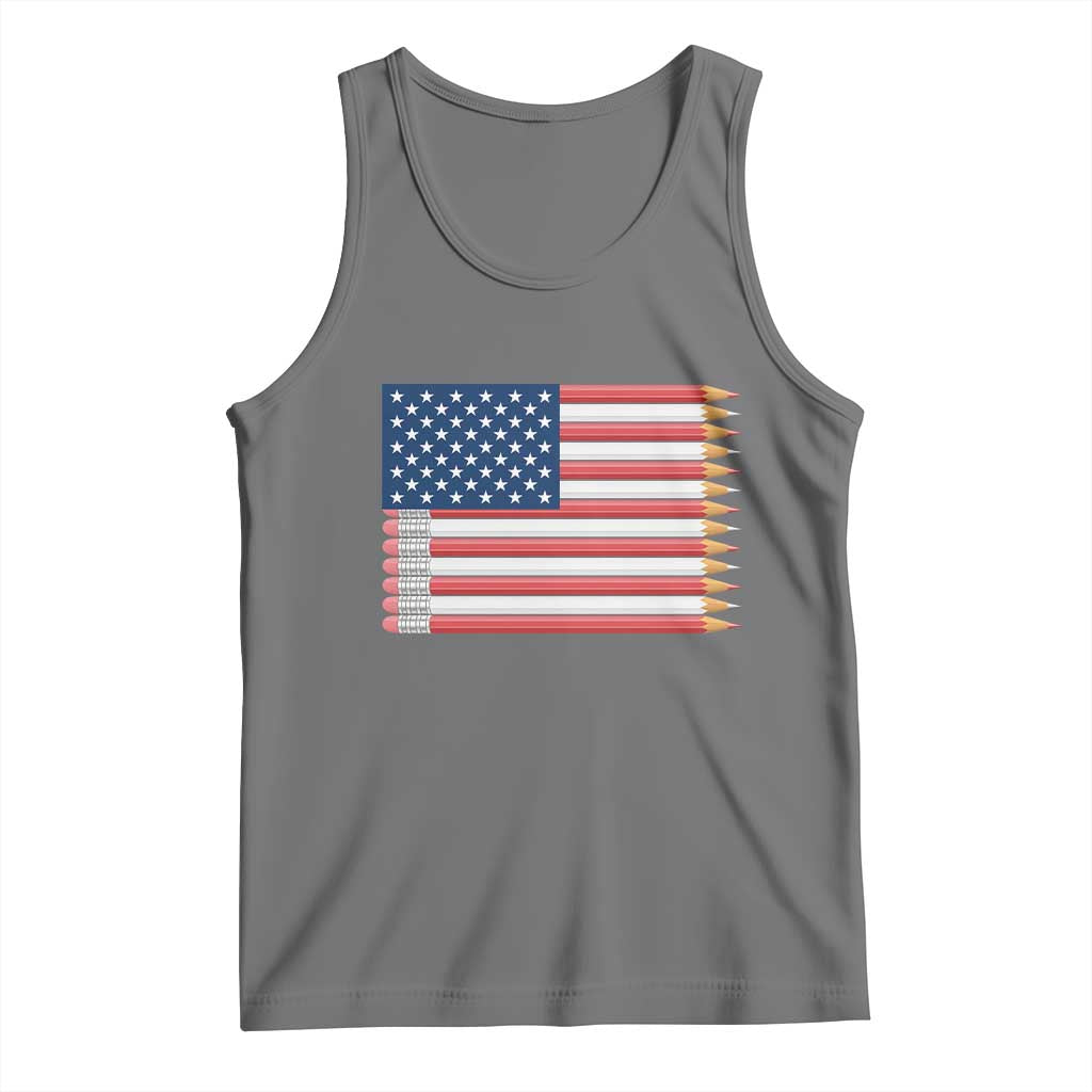 Pencil Stripes USA Flag Tank Top Proud American Teacher Graduation Gift
