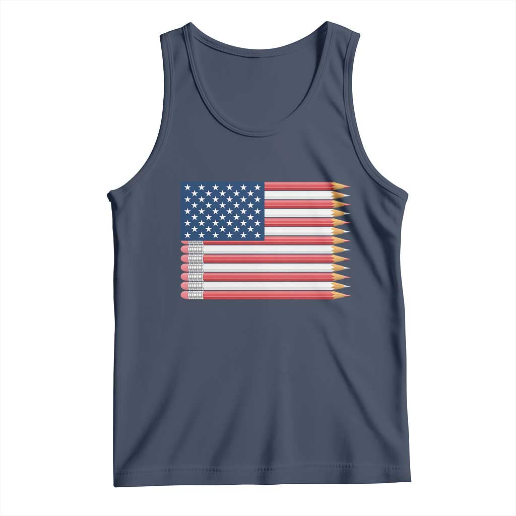 Pencil Stripes USA Flag Tank Top Proud American Teacher Graduation Gift