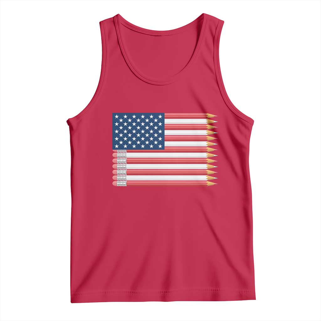 Pencil Stripes USA Flag Tank Top Proud American Teacher Graduation Gift