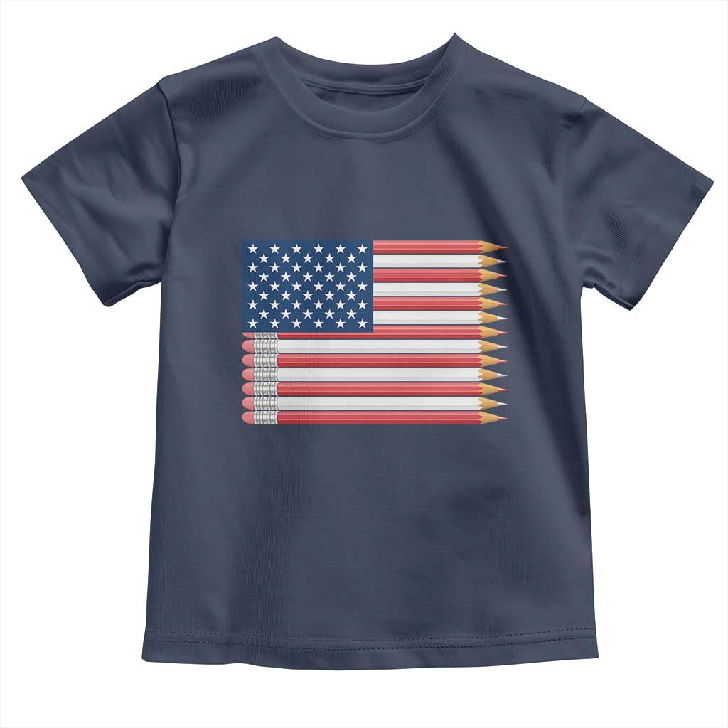 Pencil Stripes USA Flag Toddler T Shirt Proud American Teacher Graduation Gift