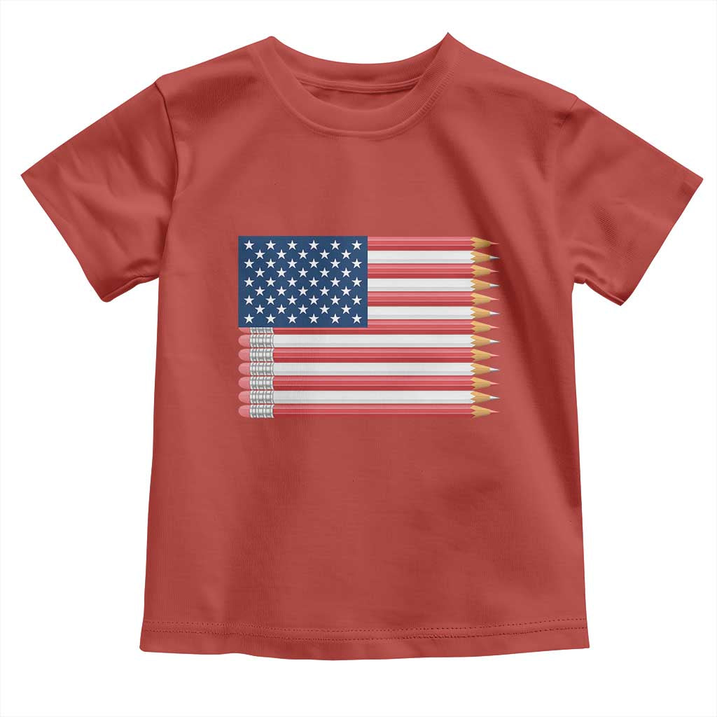 Pencil Stripes USA Flag Toddler T Shirt Proud American Teacher Graduation Gift