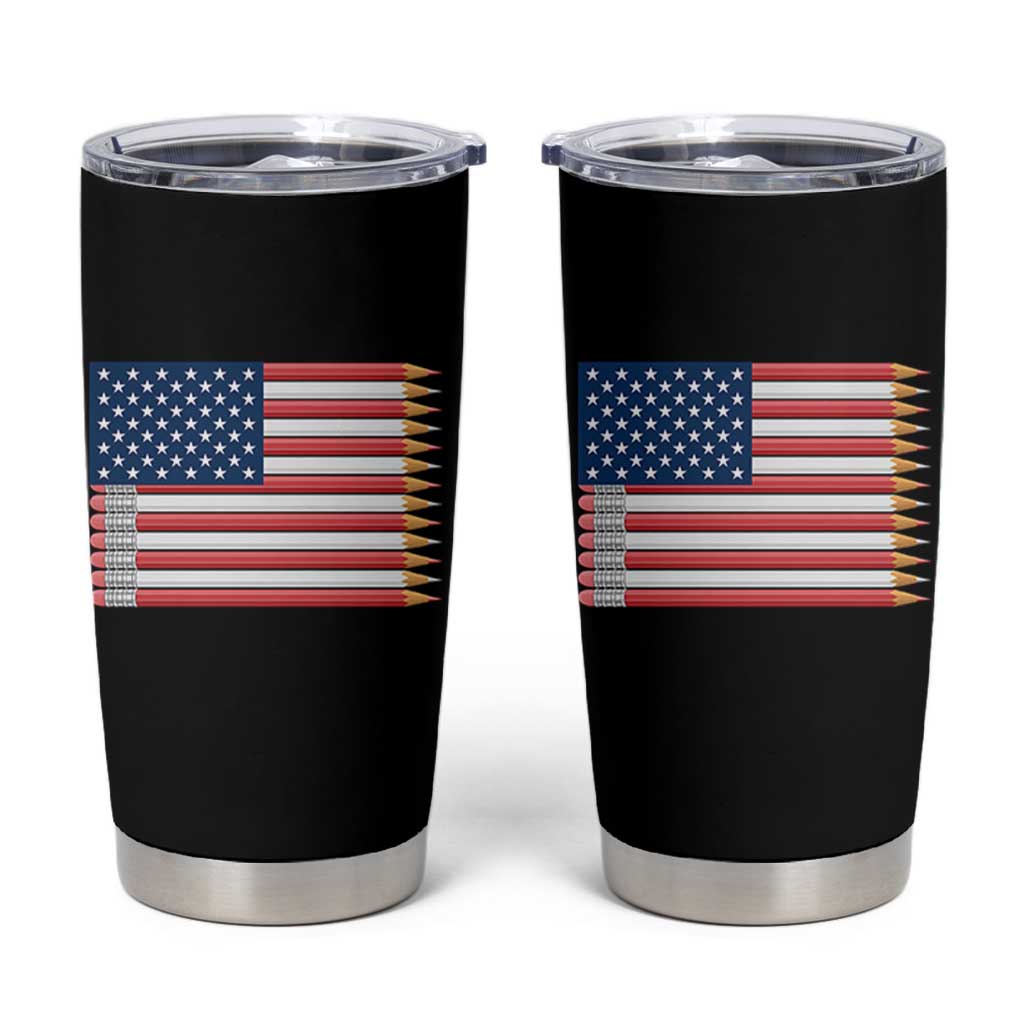 Pencil Stripes USA Flag Tumbler Cup Proud American Teacher Graduation Gift