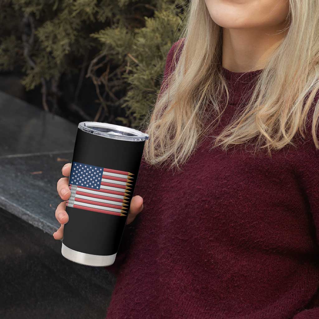 Pencil Stripes USA Flag Tumbler Cup Proud American Teacher Graduation Gift