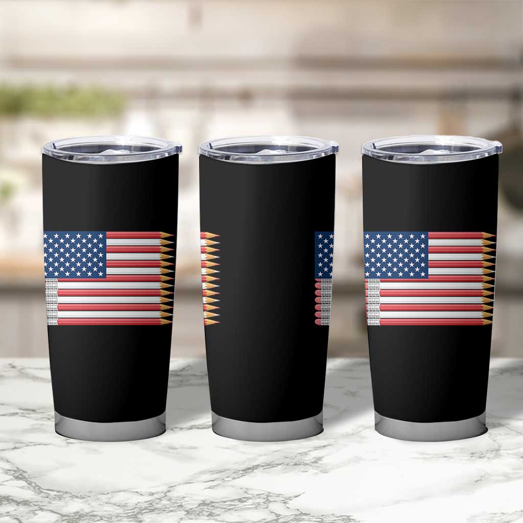 Pencil Stripes USA Flag Tumbler Cup Proud American Teacher Graduation Gift
