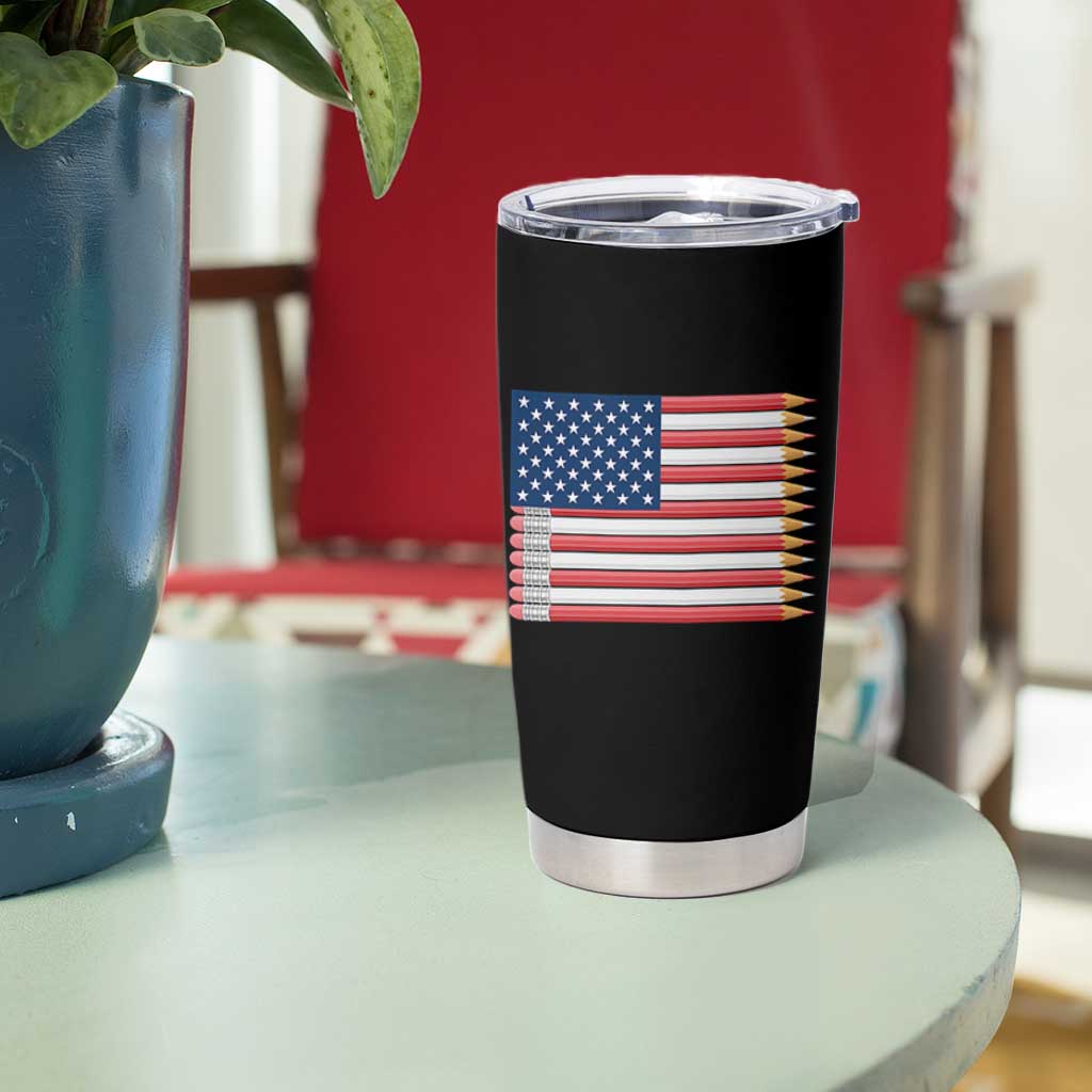 Pencil Stripes USA Flag Tumbler Cup Proud American Teacher Graduation Gift