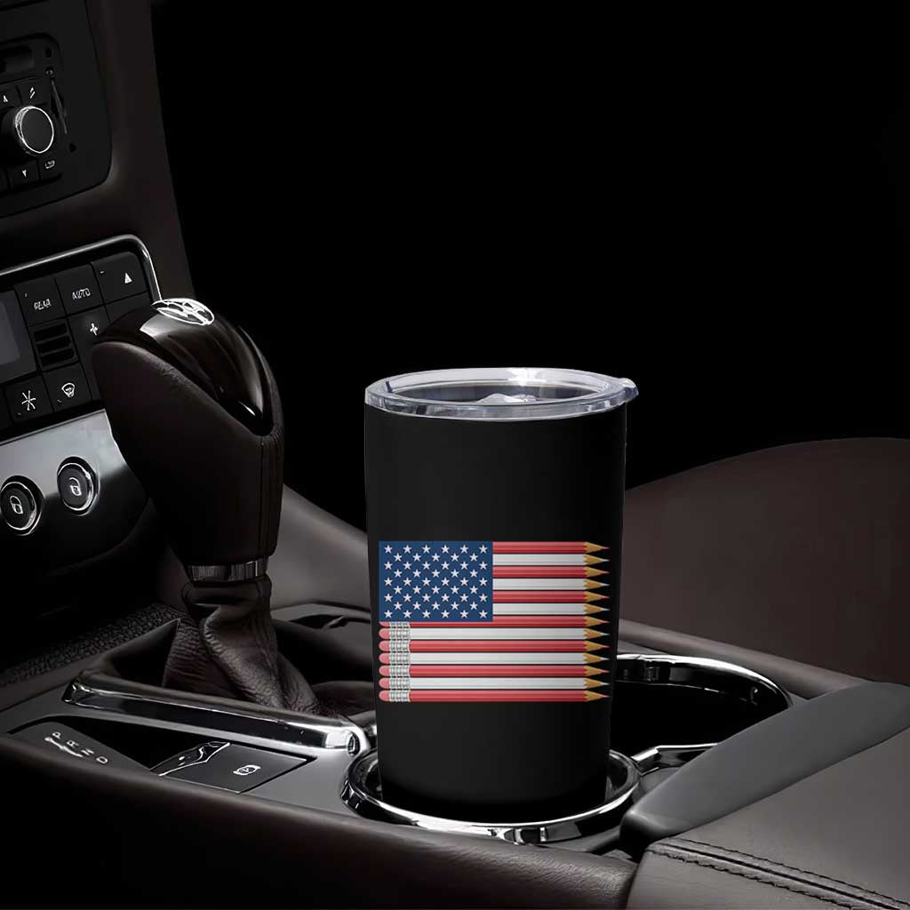 Pencil Stripes USA Flag Tumbler Cup Proud American Teacher Graduation Gift