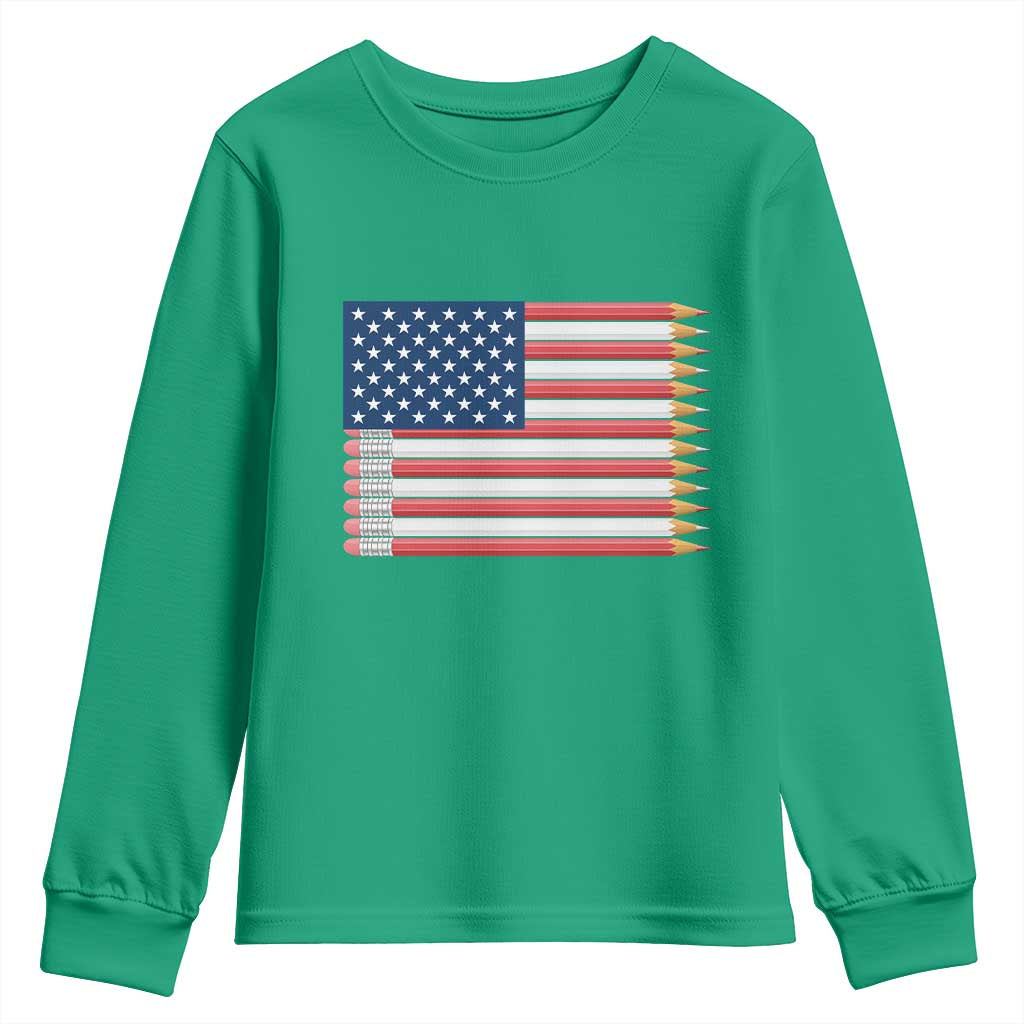 Pencil Stripes USA Flag Youth Sweatshirt Proud American Teacher Graduation Gift