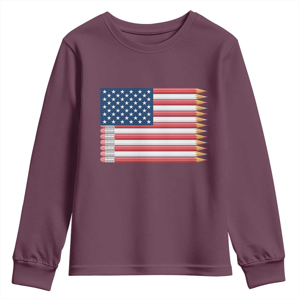 Pencil Stripes USA Flag Youth Sweatshirt Proud American Teacher Graduation Gift