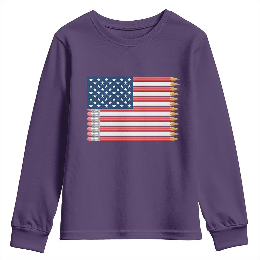 Pencil Stripes USA Flag Youth Sweatshirt Proud American Teacher Graduation Gift