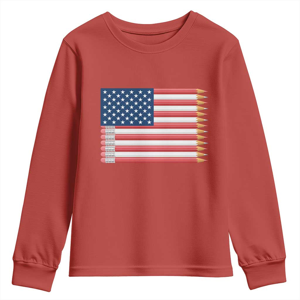 Pencil Stripes USA Flag Youth Sweatshirt Proud American Teacher Graduation Gift