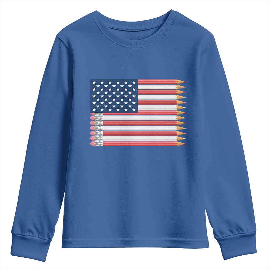 Pencil Stripes USA Flag Youth Sweatshirt Proud American Teacher Graduation Gift