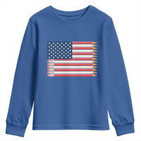 Pencil Stripes USA Flag Youth Sweatshirt Proud American Teacher Graduation Gift