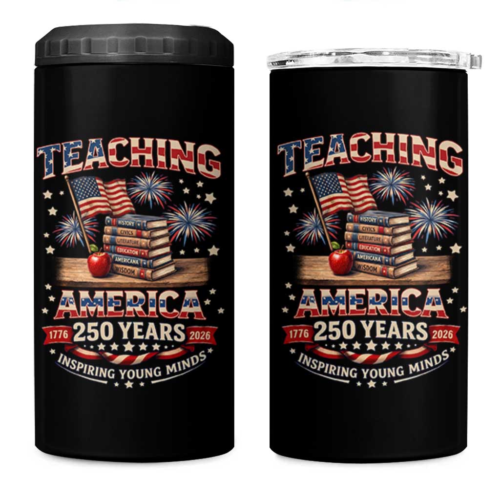 American Teacher Gift 4 in 1 Can Cooler Tumbler Inspiring Young Minds 250th Anniversary