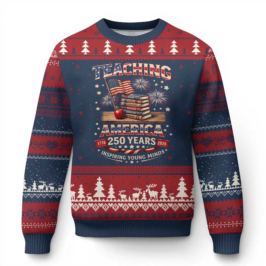 American Teacher Gift Ugly Christmas Sweater Inspiring Young Minds 250th Anniversary