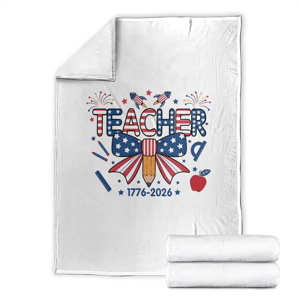 Proud American Teacher 250 Years Throw Blanket Patriotic Educator Gift